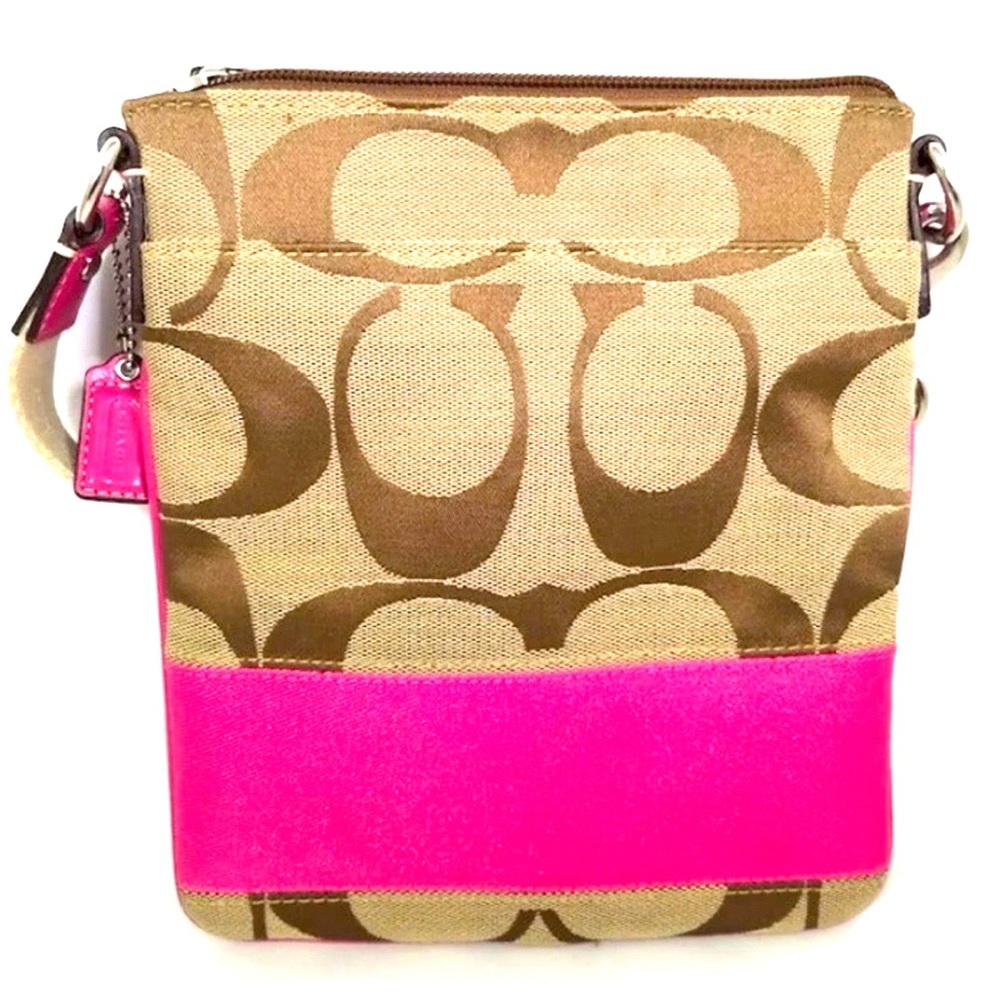 Coach Pink Brown Khaki Crossbody Bag